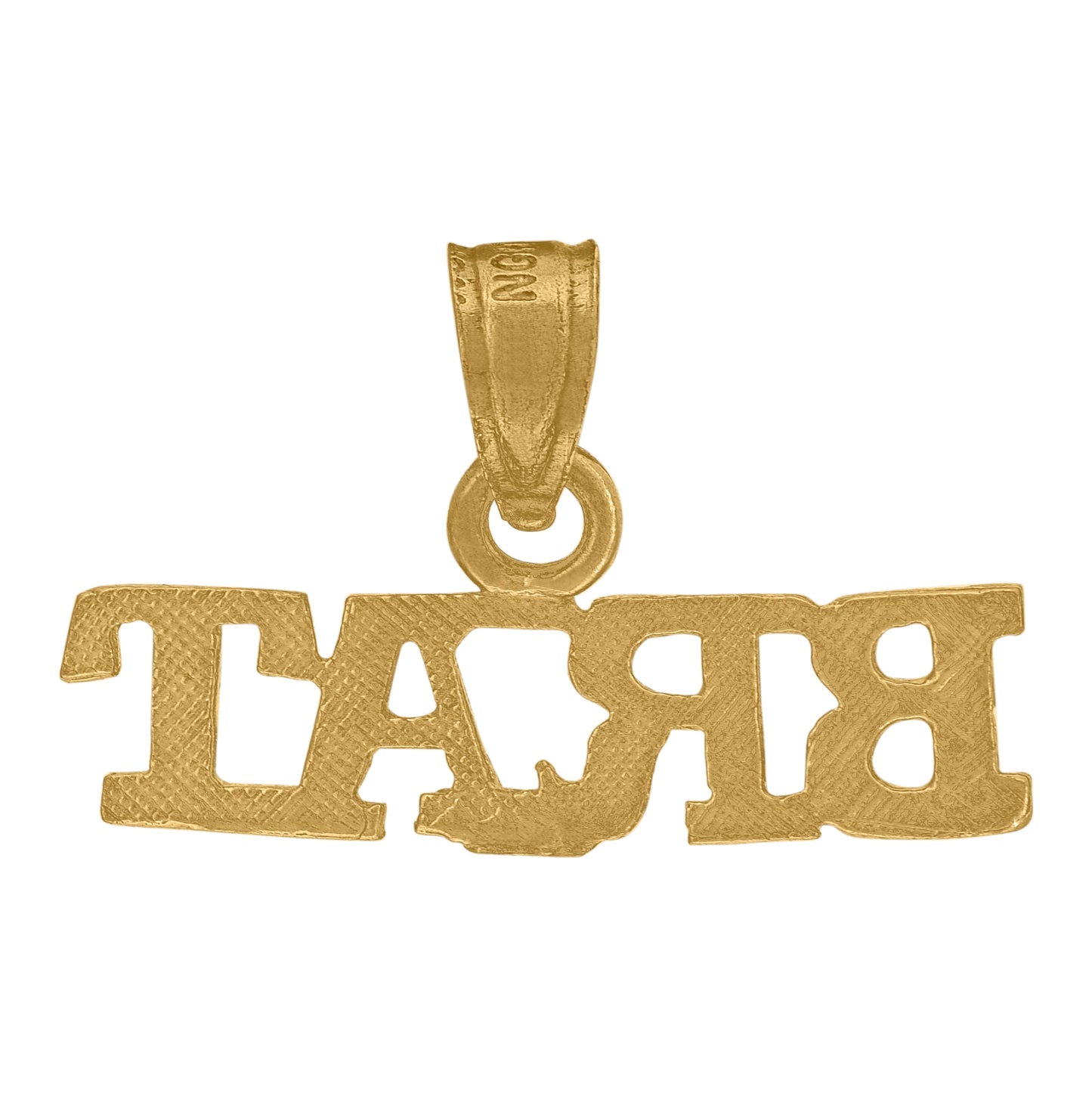 10K Yellow Gold Textured Mens Brat Letters & Words Charm Pendant