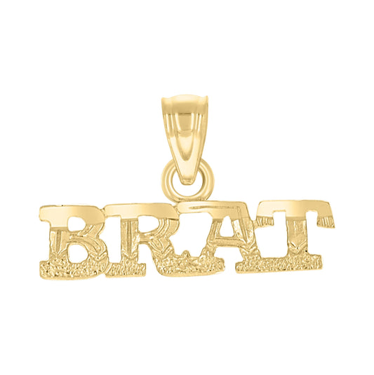 10K Yellow Gold Textured Mens Brat Letters & Words Charm Pendant