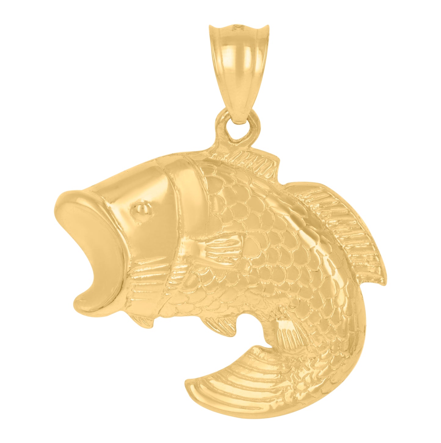 10K Yellow Gold Mens Sea Bass Fish Animal Charm Pendant