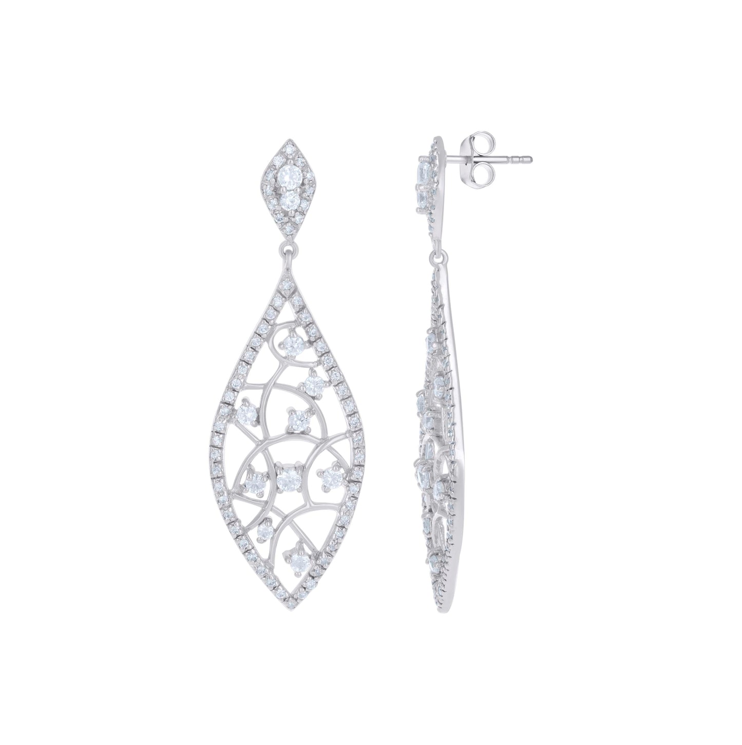 Sterling Silver Womens Round Cubic-Zirconia Marquise Fashion Danglers Earrings