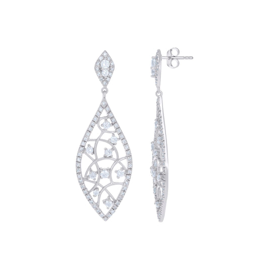 Sterling Silver Womens Round Cubic-Zirconia Marquise Fashion Danglers Earrings
