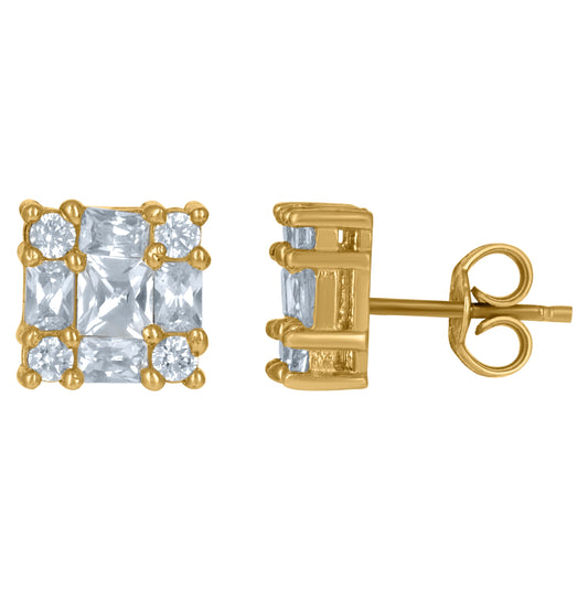 10K Yellow Gold Unisex Cubic Zirconia Square Stud Earrings