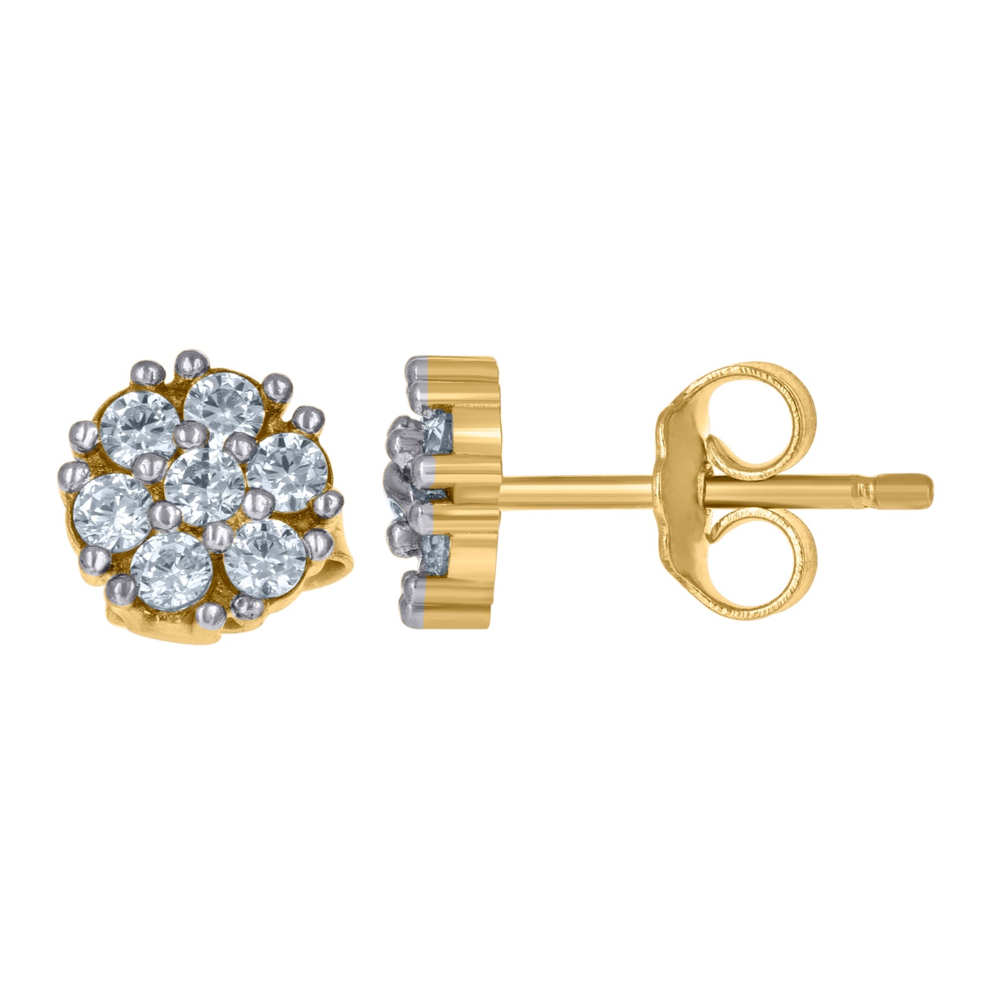10K Yellow Gold Mens Cubic-Zirconia Fashion Flower Stud Earrings