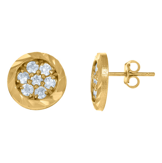 10K Gold Two-Tone Cubic-Zirconia Mens Diamond Cut Round 11.1mm Push Back Studs
