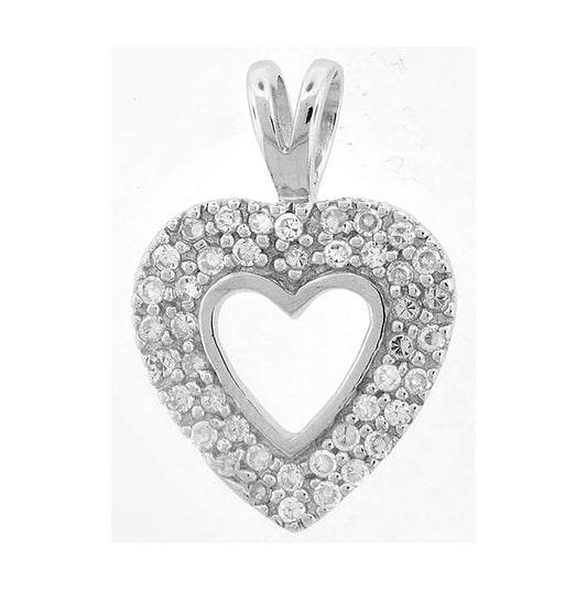 Sterling Silver Womens Cubic Zirconia Heart Charm Pendant