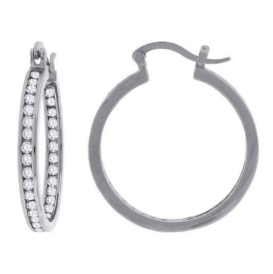 Sterling Silver Or Yellow-Tone Womens Cubic-Zirconia 30mm Inside-Out Hoop Earrings