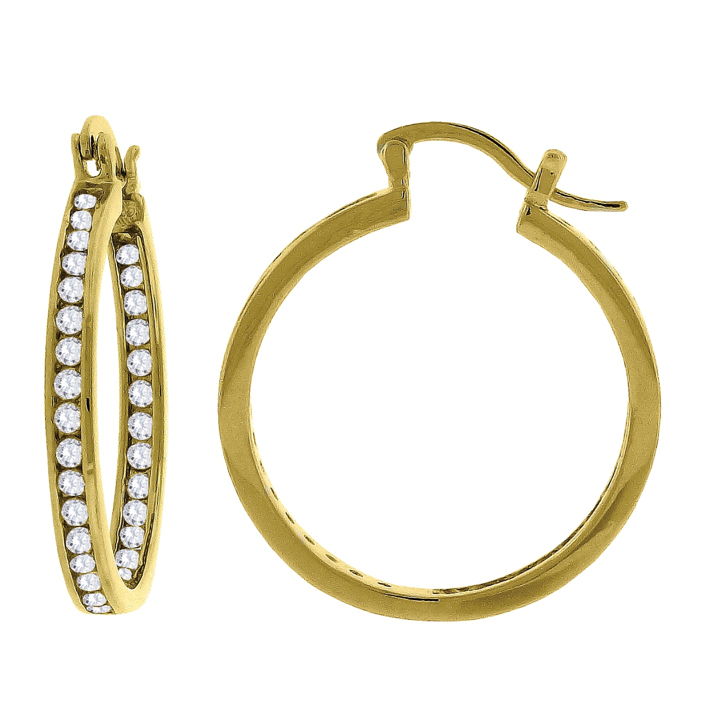 Sterling Silver Or Yellow-Tone Womens Cubic-Zirconia 30mm Inside-Out Hoop Earrings