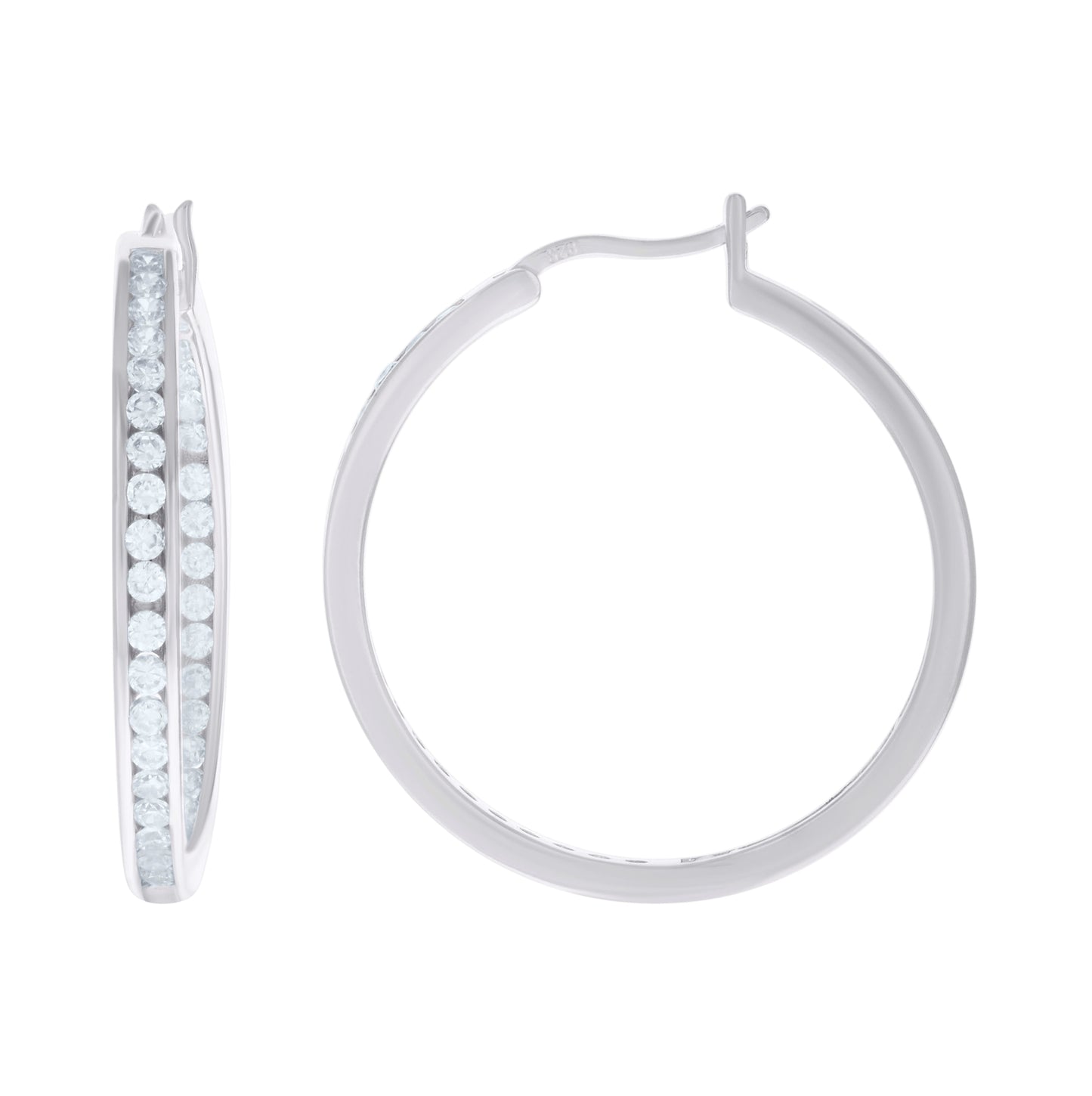 Sterling Silver Or Yellow-Tone Womens Cubic-Zirconia 35mm Inside-Out Hoop Earrings