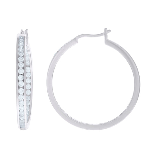 Sterling Silver Or Yellow-Tone Womens Cubic-Zirconia 35mm Inside-Out Hoop Earrings