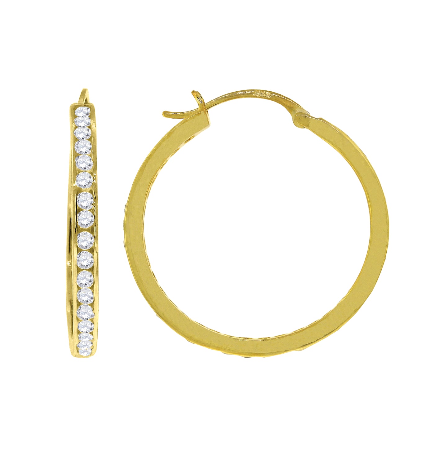 Sterling Silver Or Yellow-Tone Womens Cubic-Zirconia 35mm Inside-Out Hoop Earrings