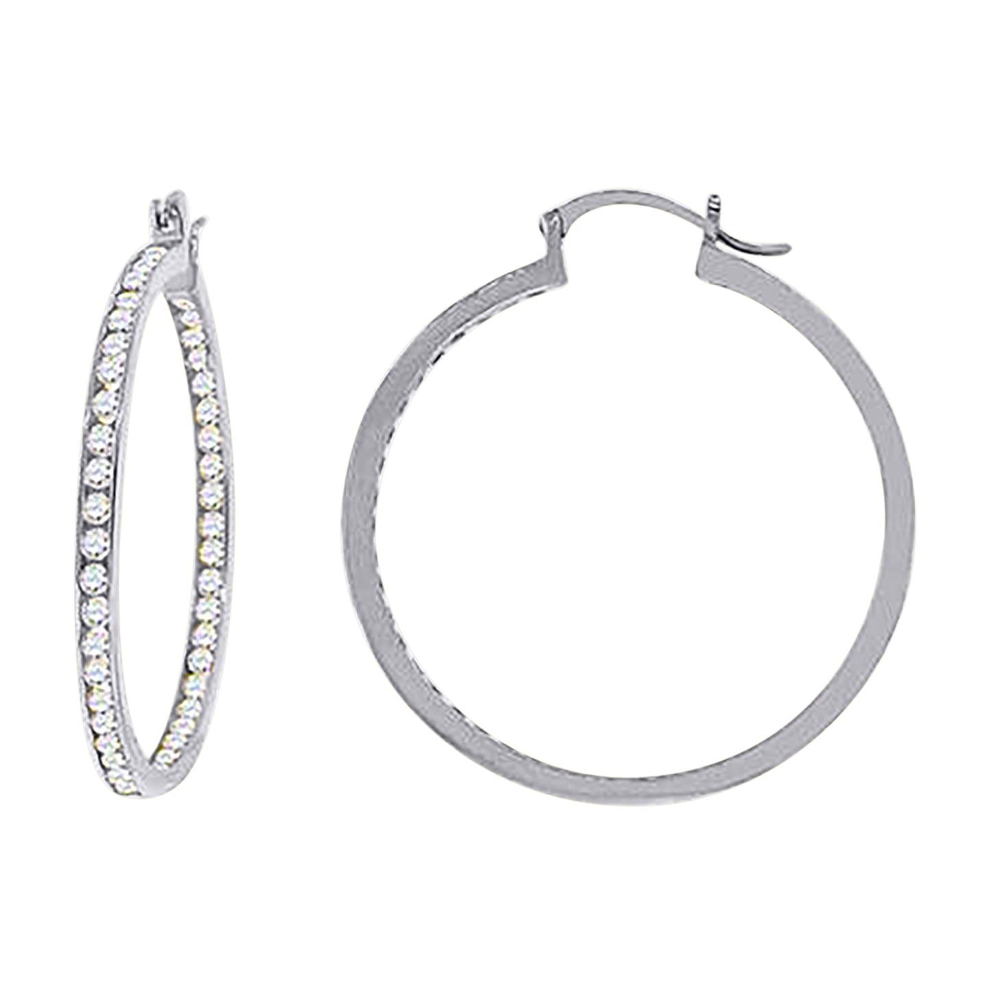 Sterling Silver Or Yellow-Tone Womens 40mm Inside-Out Hoop Earrings