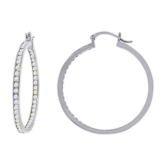 Sterling Silver Or Yellow-Tone Womens 40mm Inside-Out Hoop Earrings