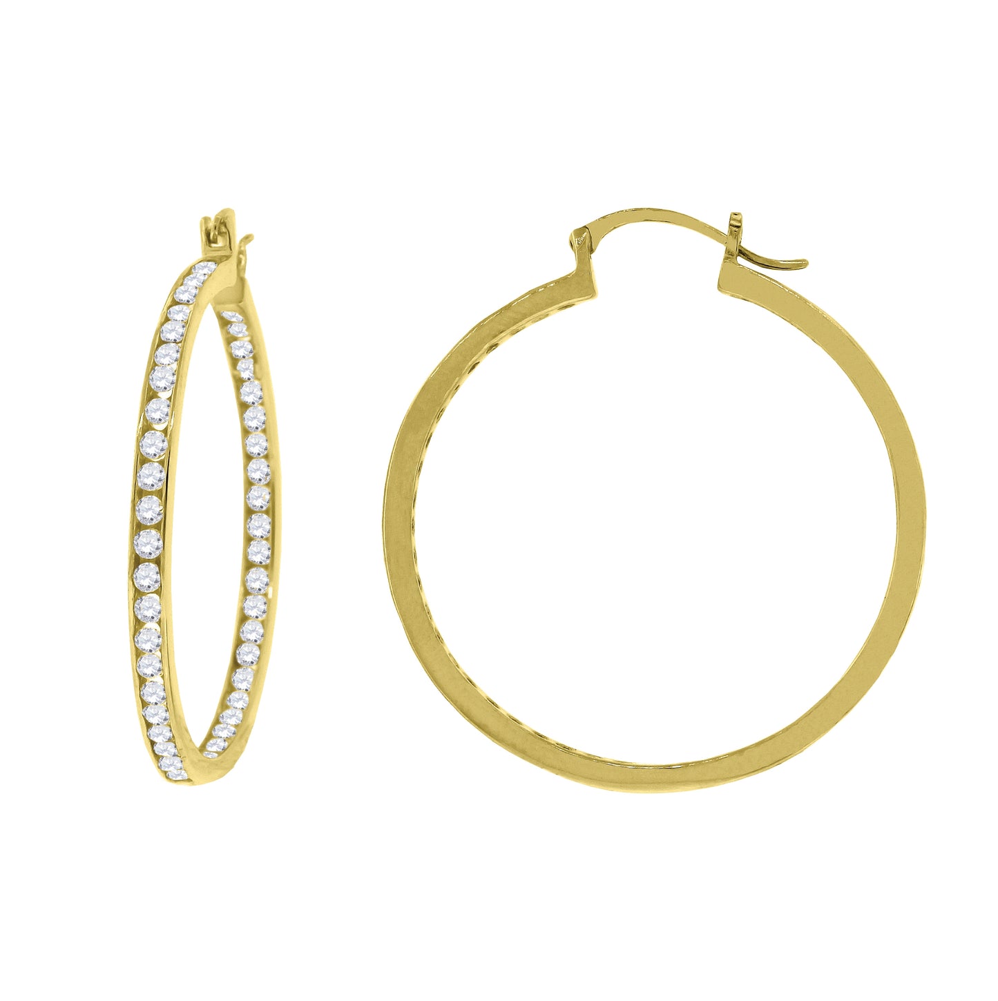 Sterling Silver Or Yellow-Tone Womens 40mm Inside-Out Hoop Earrings