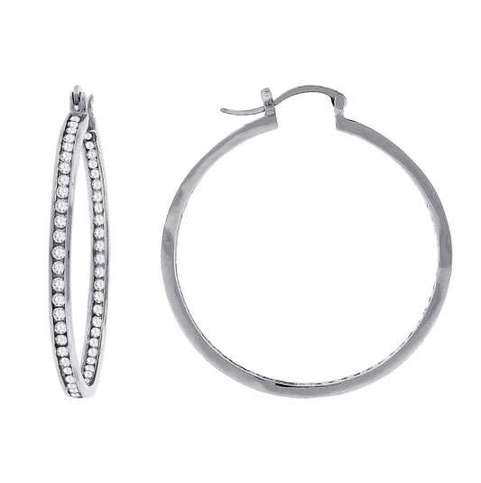 Sterling Silver Or Yellow-Tone Womens Cubic Zirconia Single Row Huggie Hoop Earrings