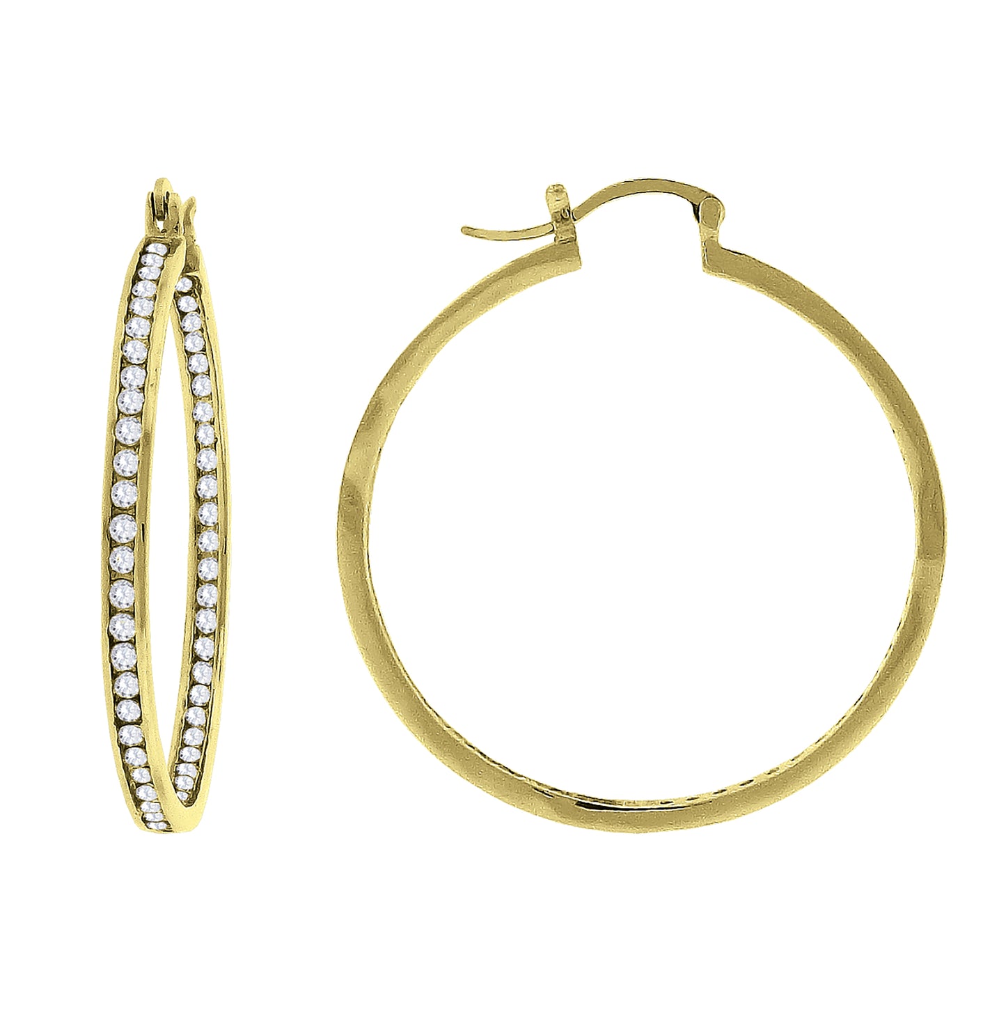 Sterling Silver Or Yellow-Tone Womens Cubic Zirconia Single Row Huggie Hoop Earrings