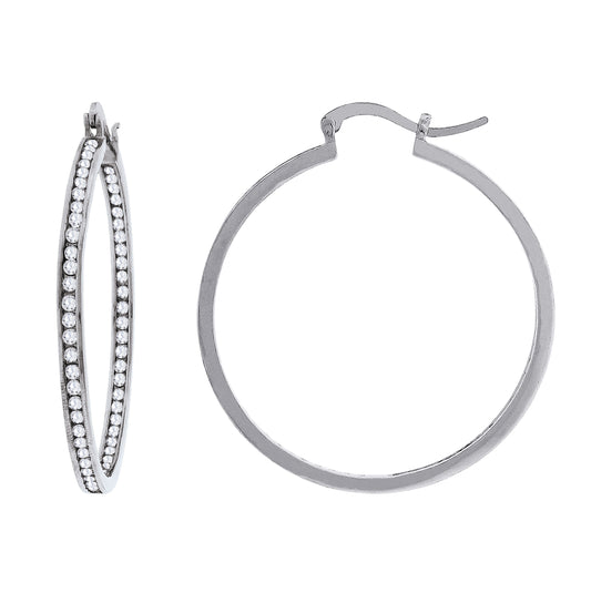 Sterling Silver Or Yellow-Tone Womens Cubic Zirconia Single Row Huggie Hoop Earrings