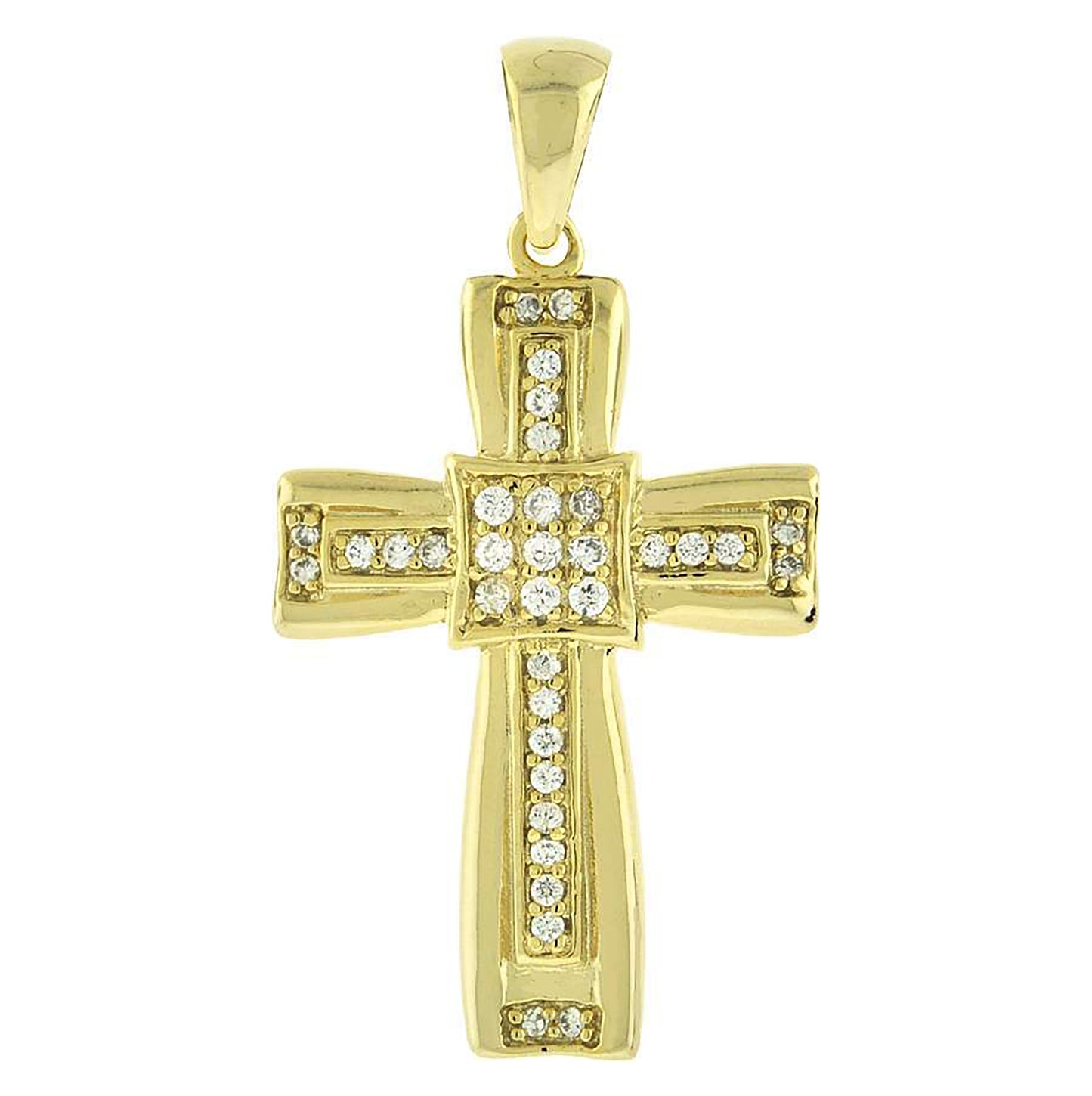 Sterling Silver Yellow-Tone Unisex Cubic-Zirconia Cross Religious Charm Pendant