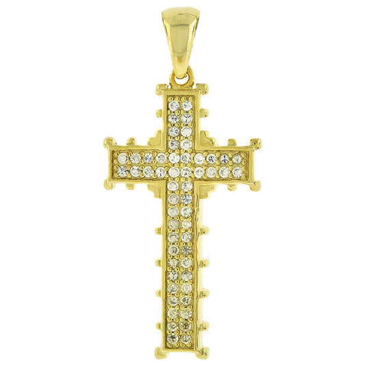 Sterling Silver Yellow-Tone Unisex Cubic-Zirconia Cross Religious Charm Pendant