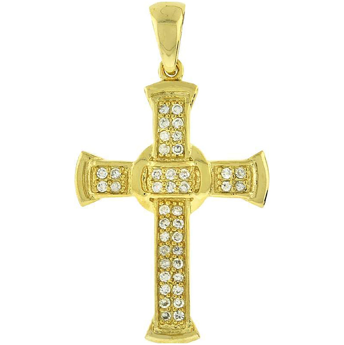 Sterling Silver Yellow-Tone Unisex Cubic-Zirconia Cross Religious Charm Pendant
