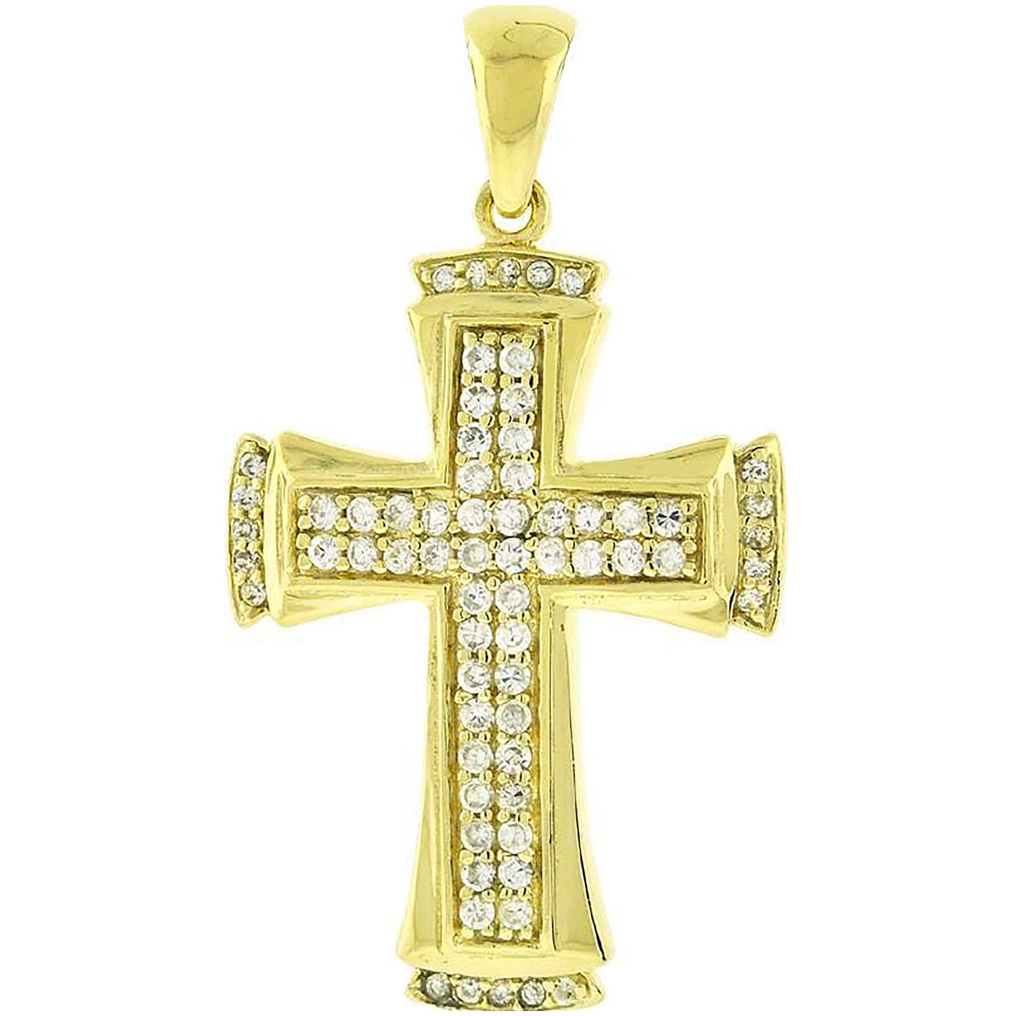 Sterling Silver Yellow-Tone Unisex Cubic-Zirconia Cross Religious Charm Pendant