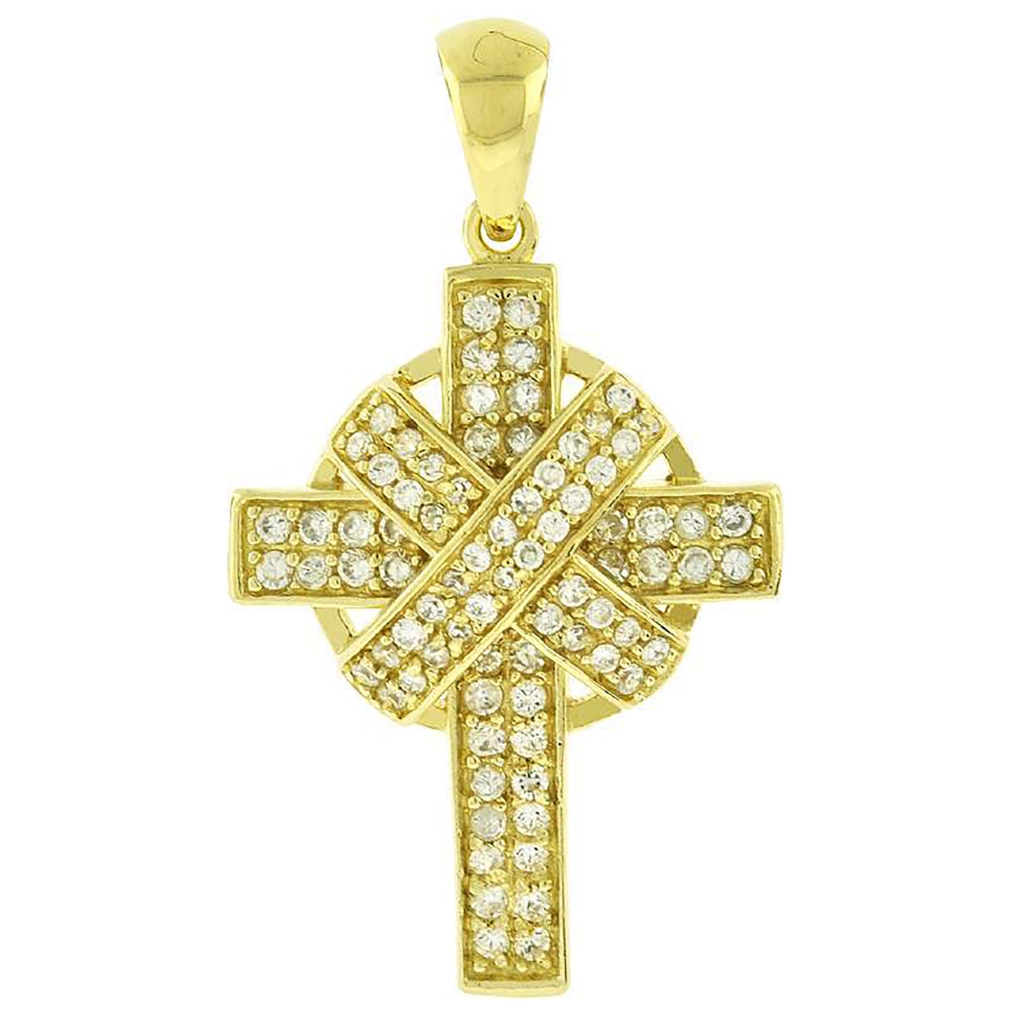 Sterling Silver Yellow-Tone Unisex Cubic-Zirconia Cross Religious Charm Pendant