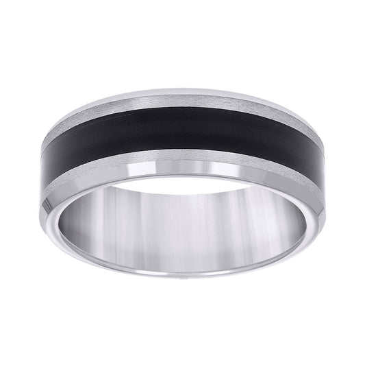 Tungsten Black Center Brushed Sides Comfort-fit 8mm Sizes 7 - 15 Bridal Anniversary Engagement Wedding Band