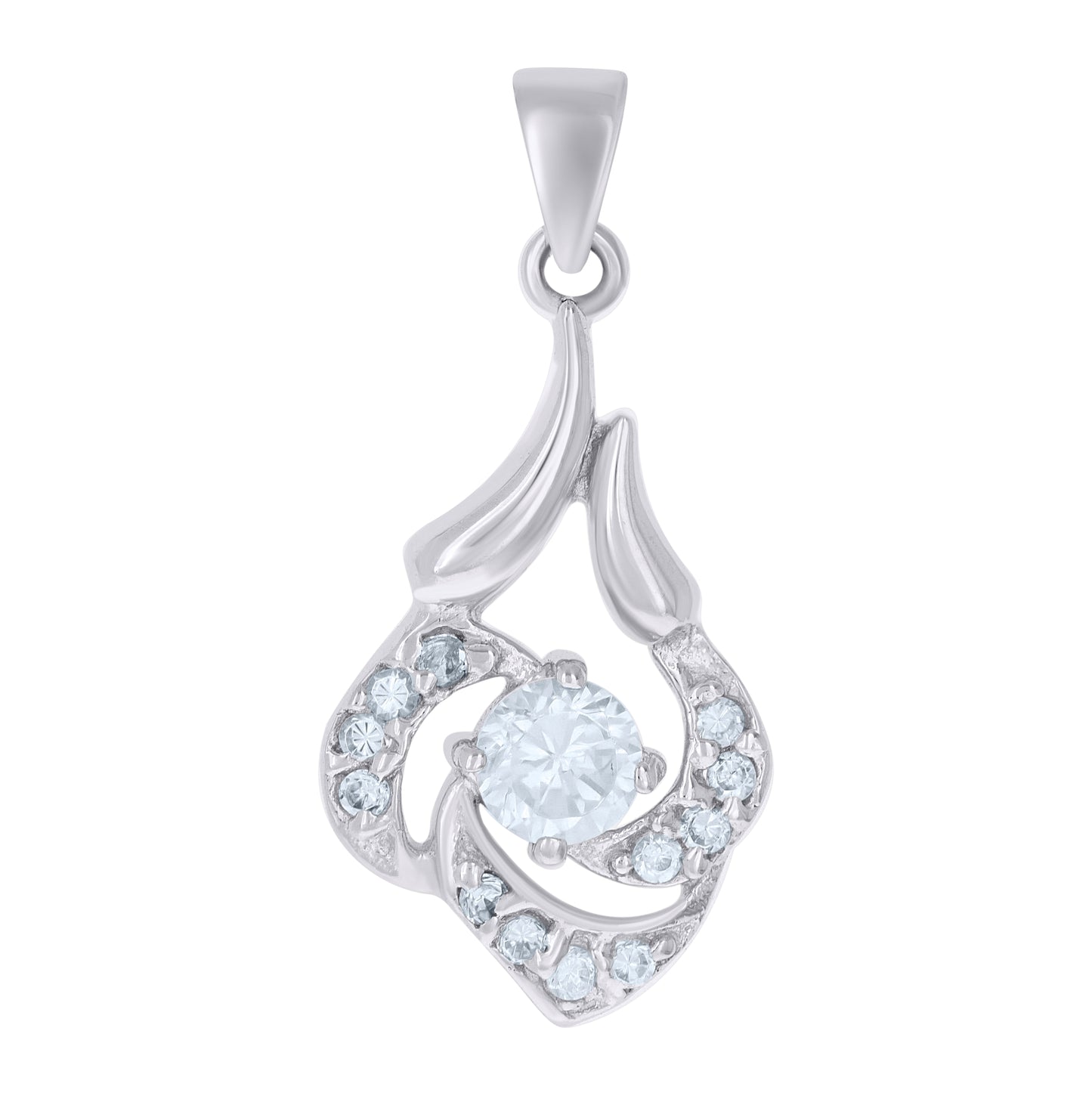 Sterling Silver Womens Cubic-Zirconia Flower Fashion Charm Pendant