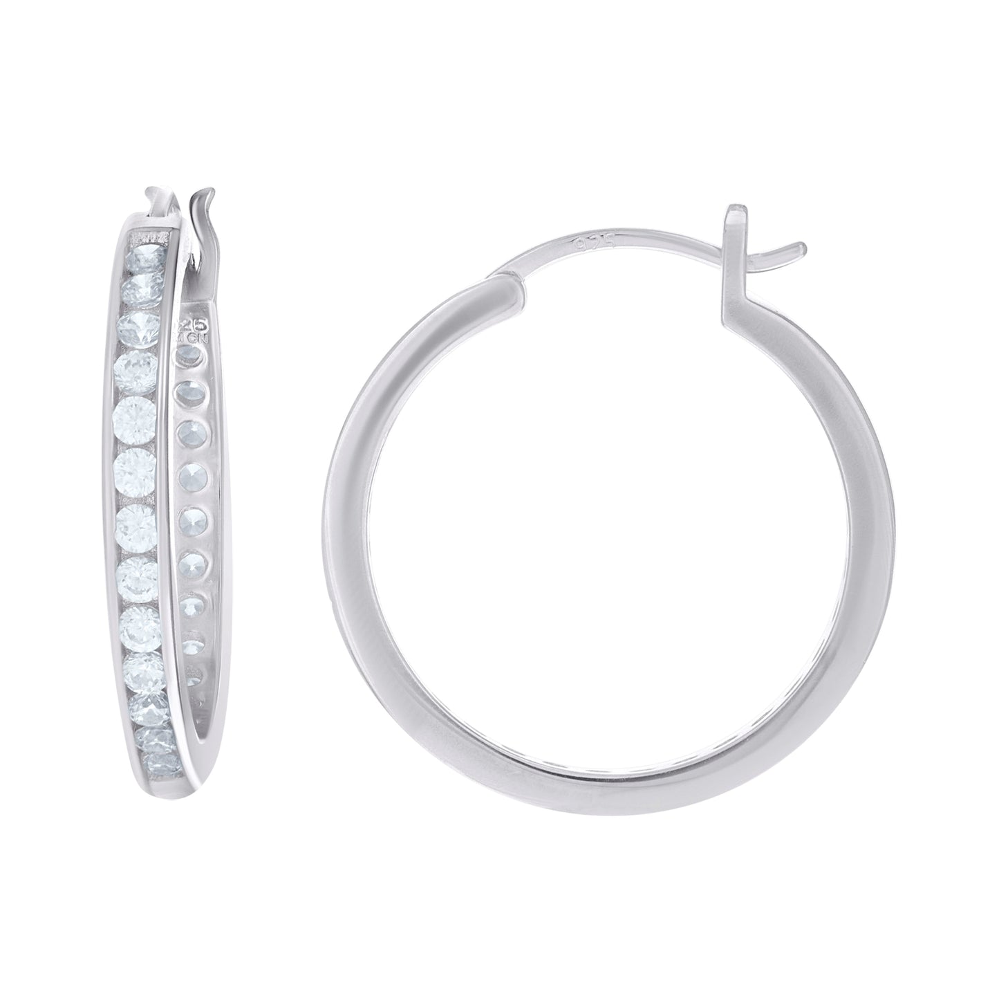 Sterling Silver Womens Cubic Zirconia In-Out Hoop Earrings 25mm