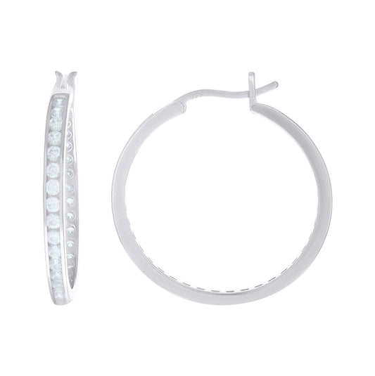 Sterling Silver Or Yellow-Tone Womens Cubic Zirconia In-Out Hoop Earrings 28mm
