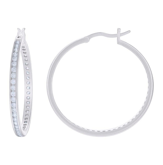 Sterling Silver Or Yellow-Tone Womens Cubic Zirconia Hoop Earrings 40mm