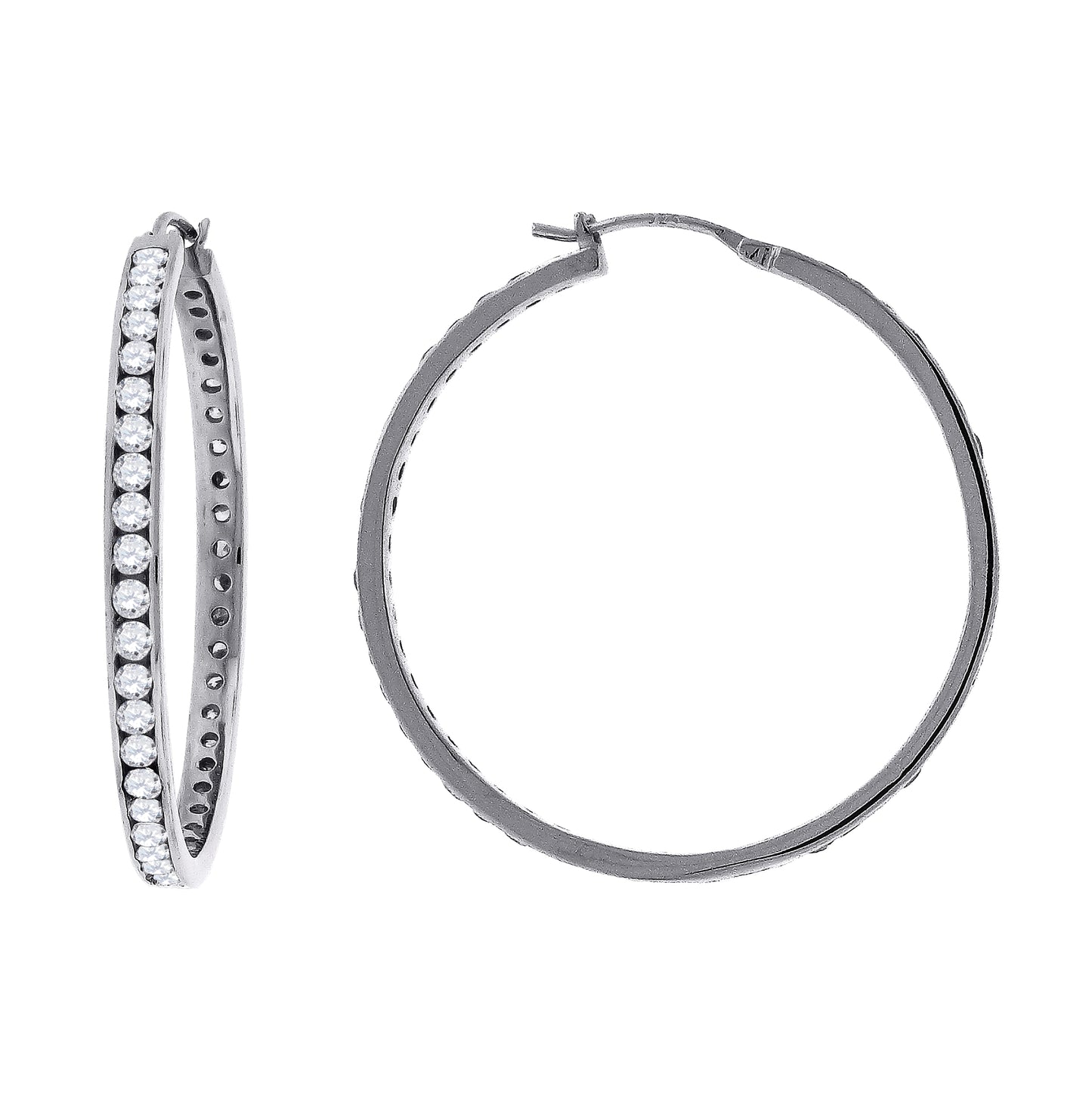 Sterling Silver Womens Cubic Zirconia Single Row Huggie Hoop Earrings
