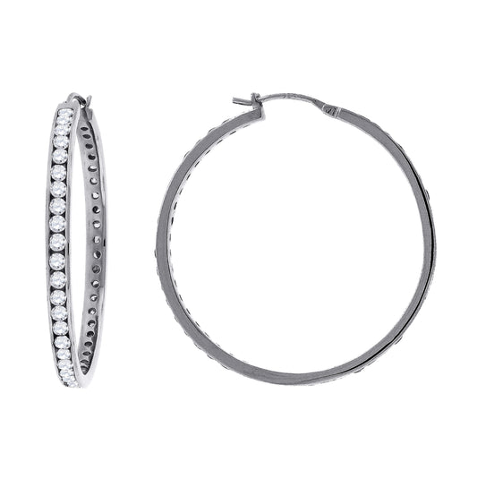 Sterling Silver Womens Cubic Zirconia Single Row Huggie Hoop Earrings