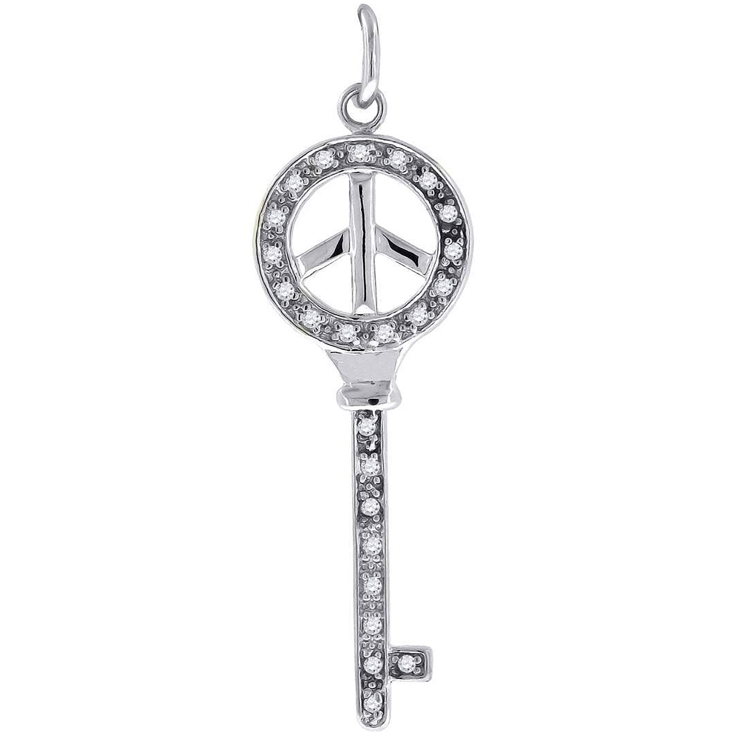 Sterling Silver Mens Cubic Zirconia Key Charm Pendant