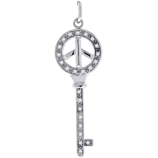 Sterling Silver Mens Cubic Zirconia Key Charm Pendant