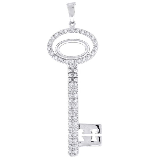 Sterling Silver Mens Cubic Zirconia Key Charm Pendant
