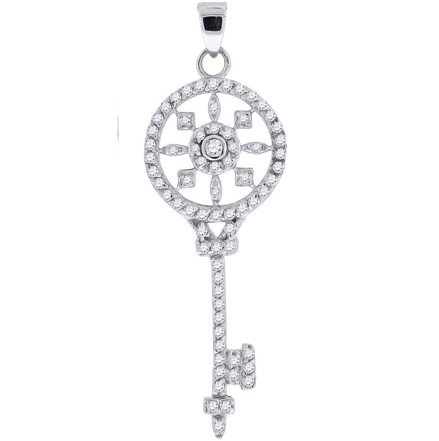 Sterling Silver Mens Cubic Zirconia Key Charm Pendant