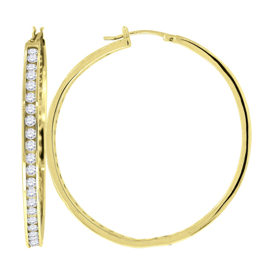 Sterling Silver Or Yellow-Tone Womens Cubic Zirconia Single Row Huggie Hoop Earrings