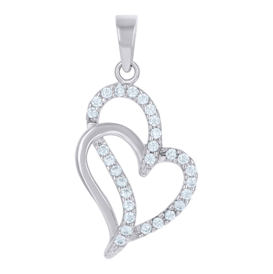 Sterling Silver Womens Cubic Zirconia Heart Charm Pendant
