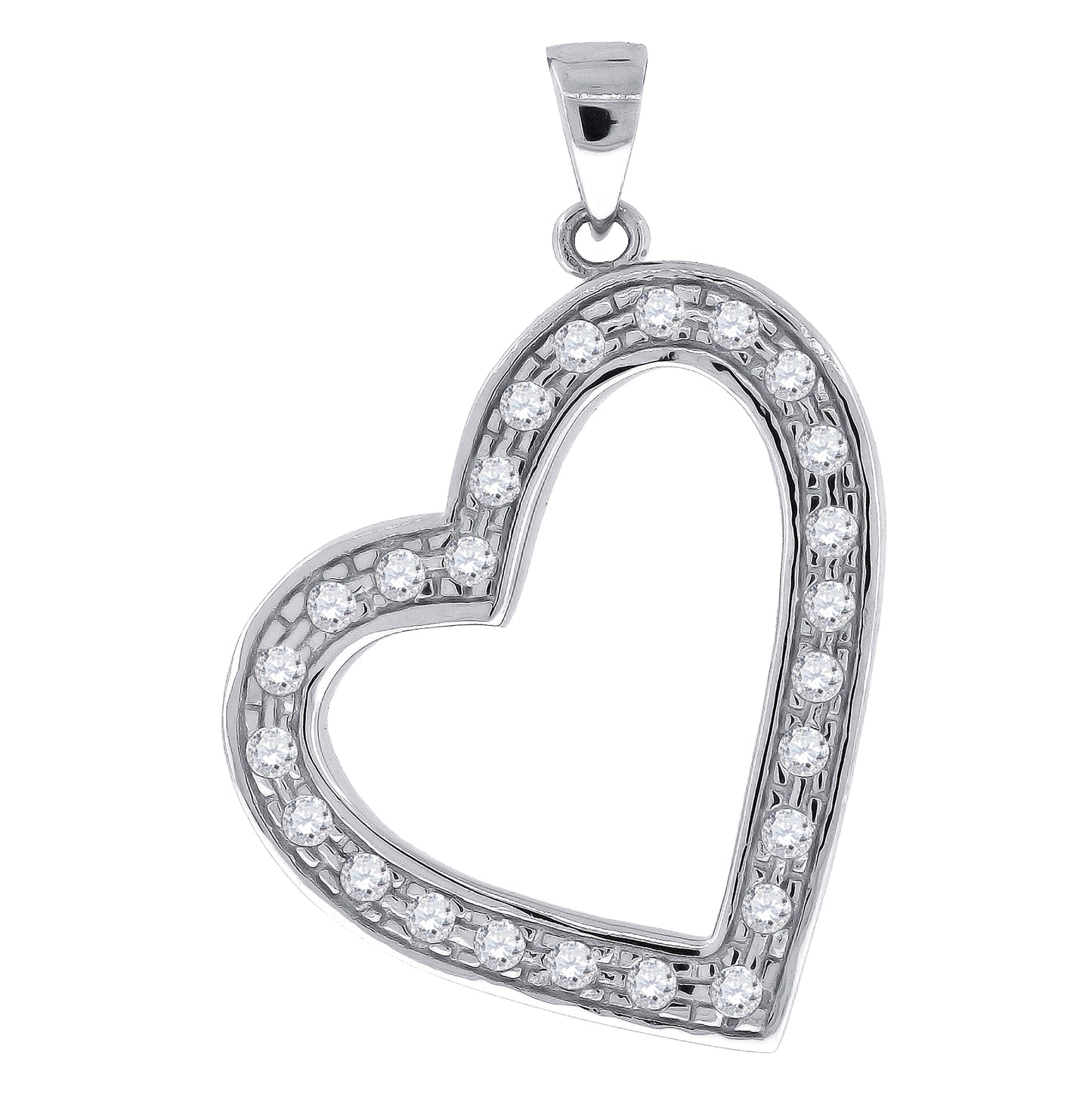 Sterling Silver Womens Cubic-Zirconia Heart Charm Pendant