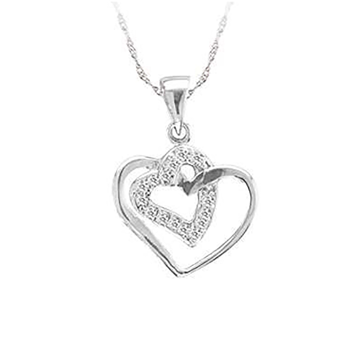 Sterling Silver Womens Cubic-Zirconia Heart Charm Pendant