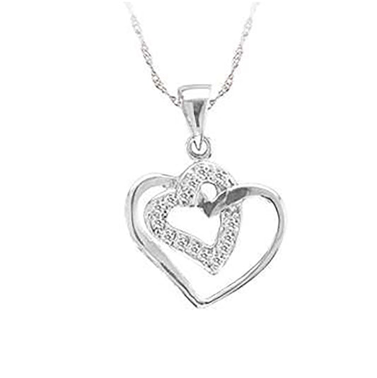 Sterling Silver Womens Cubic-Zirconia Heart Charm Pendant