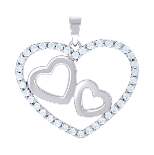 Sterling Silver Womens Cubic-Zirconia Hearts In Heart Pendant