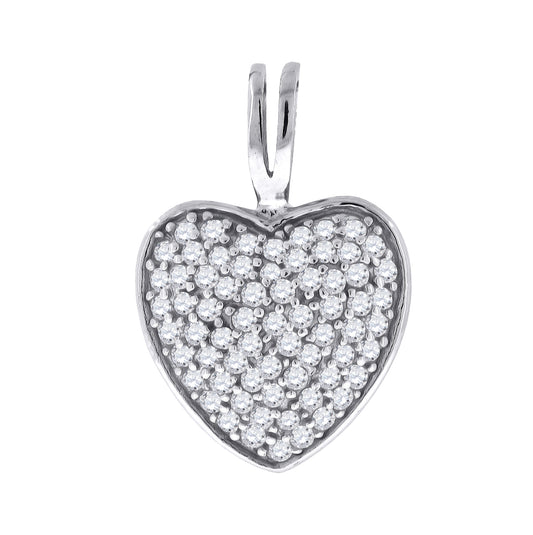 Sterling Silver Womens Cubic-Zirconia Heart Charm Pendant