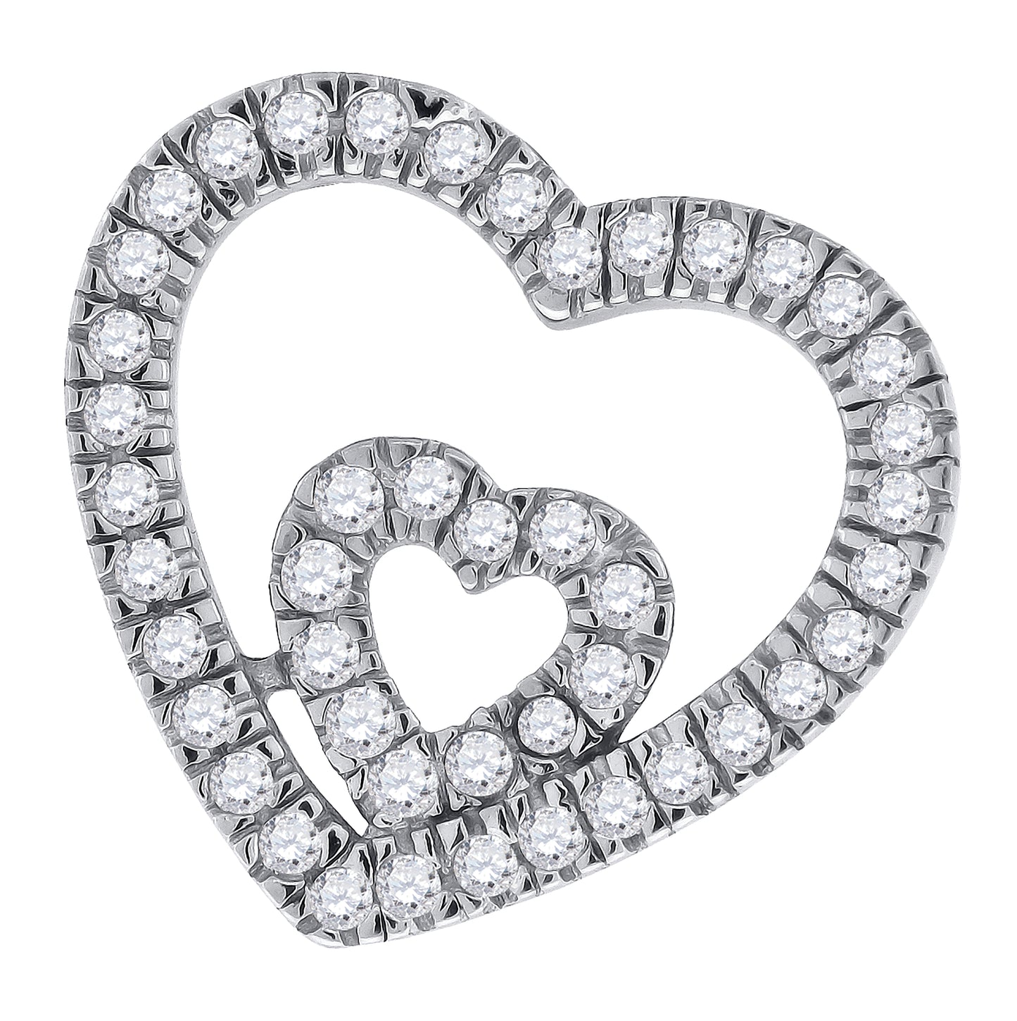 Sterling Silver Womens Cubic-Zirconia Heart Slide Pendant
