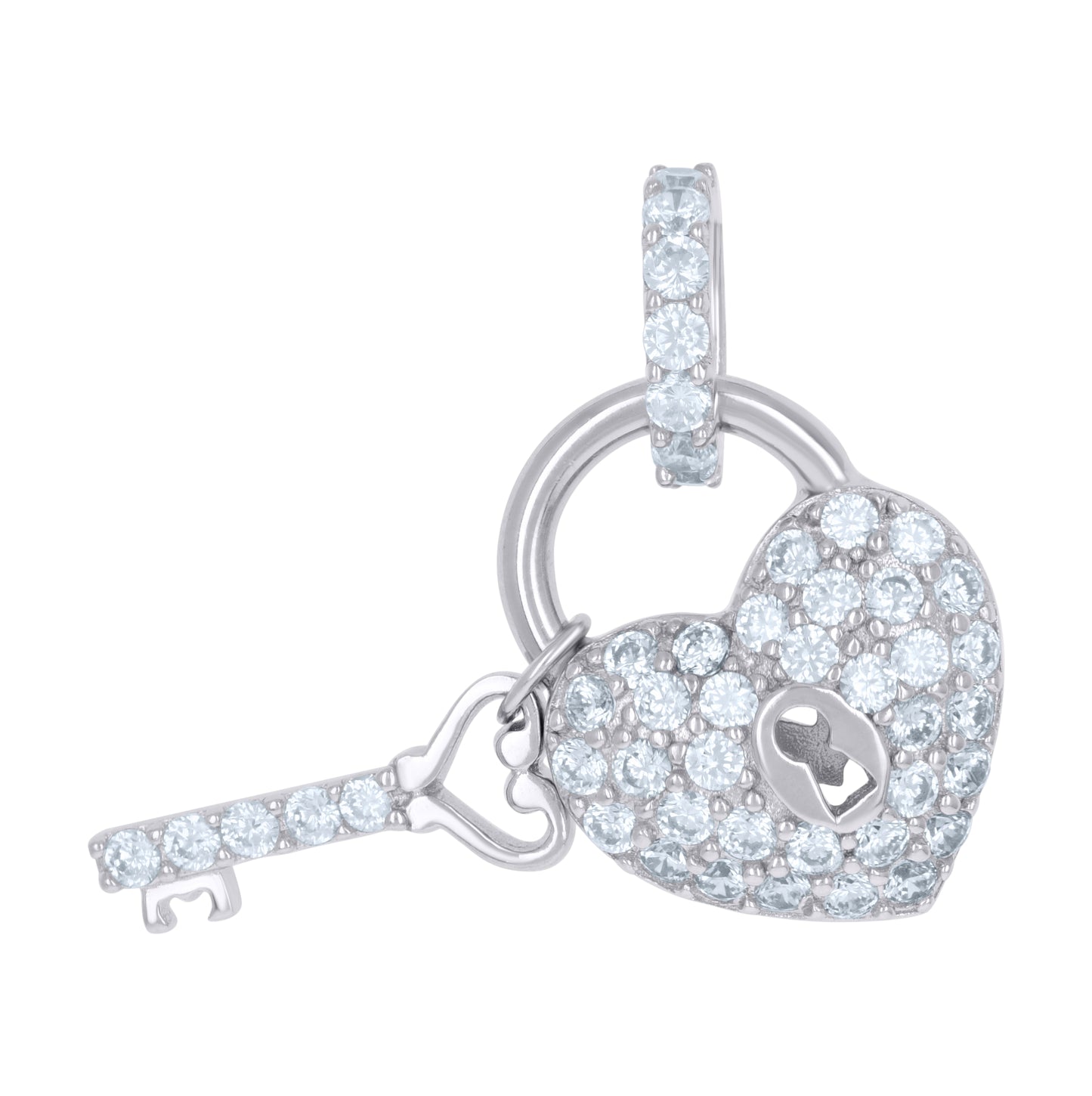 Sterling Silver Womens Cubic-Zirconia Key & Lock Heart Charm Pendant