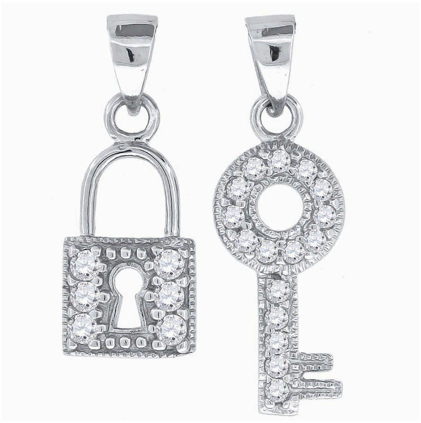 Sterling Silver Womens Cubic-Zirconia Love & Key Charm Pendant