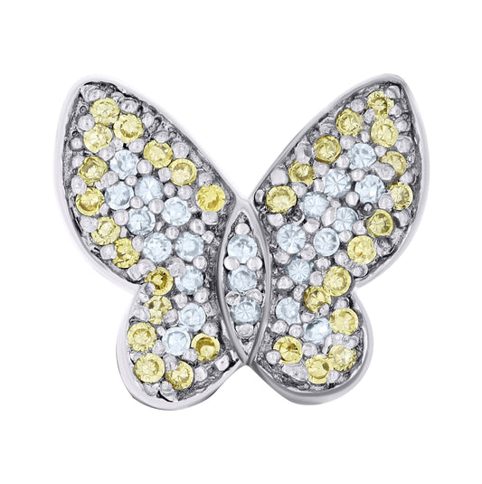 Sterling Silver Womens Yellow White Cubic-Zirconia Butterfly Fashion Charm Pendant