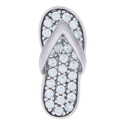 Sterling Silver Women Cubic-Zirconia Flip-Flop Ocean Charm Pendant