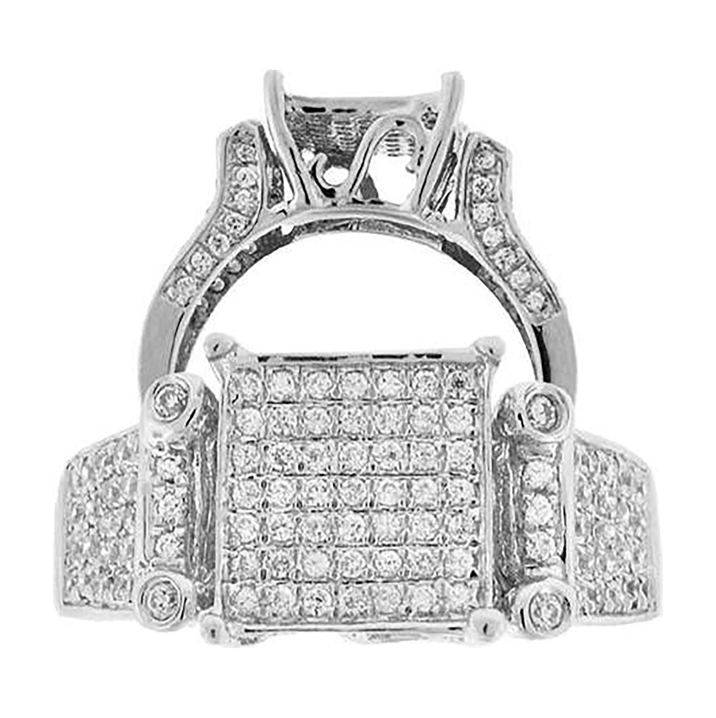 Sterling Silver Womens Cubic-Zirconia Square Face Fashion Bridal Anniversary Wedding Engagement Band Ring