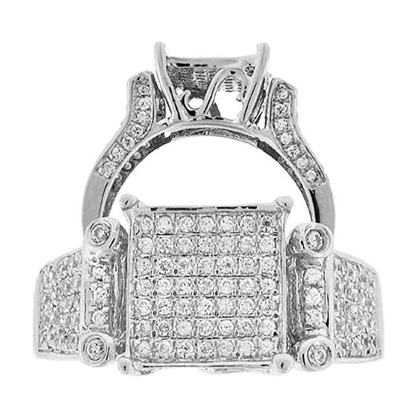 Sterling Silver Womens Cubic-Zirconia Square Face Fashion Bridal Anniversary Wedding Engagement Band Ring